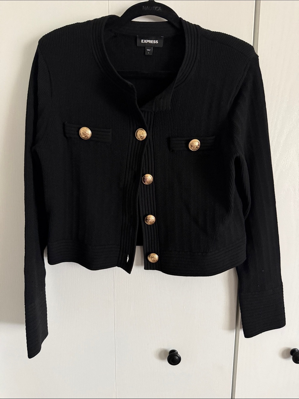 Express Novelty Button Ribbed Cardigan Black Sz L